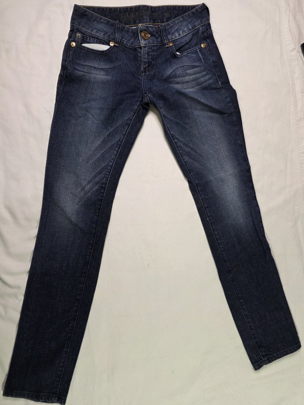 "Guess Jeans Womens 27 Daredevil Skinny Leg Y2K Dark Wash Gold Rhinestone Pocket